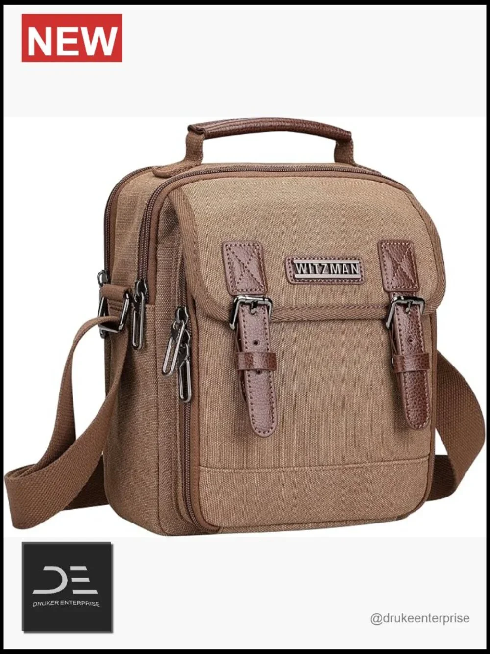 Canvas Crossbody Messenger Bag for Men Work Travel Multi-Pocket Satchel